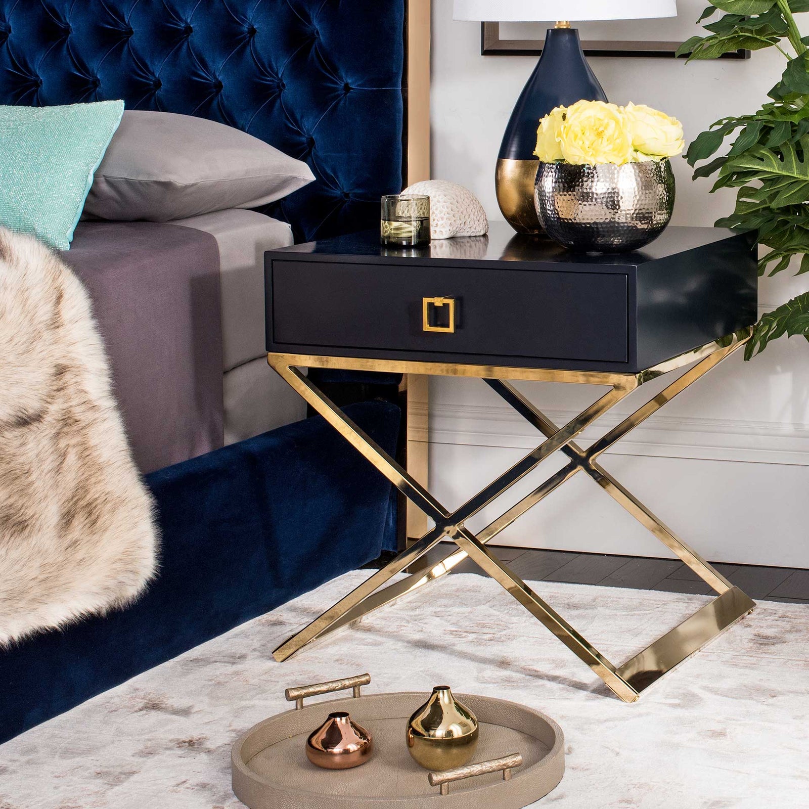 Zariah Modern Cross Leg End Table Navy