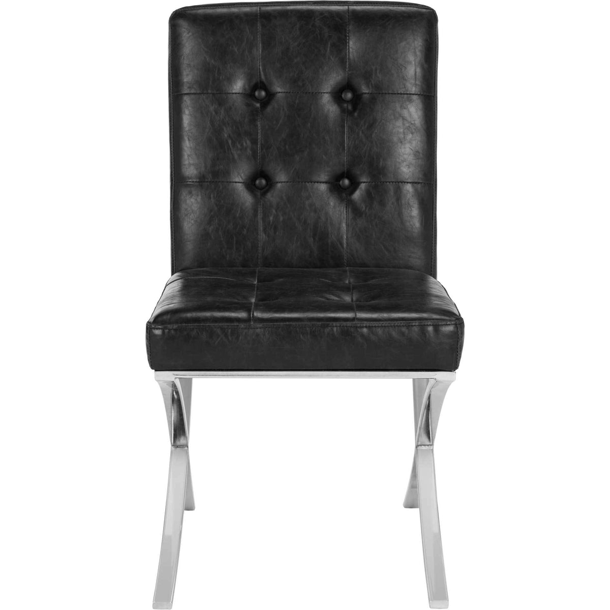 Black faux leather, button tufting, and polished chrome legs give this armless chair a tailored look || FOX6300A || front_studio