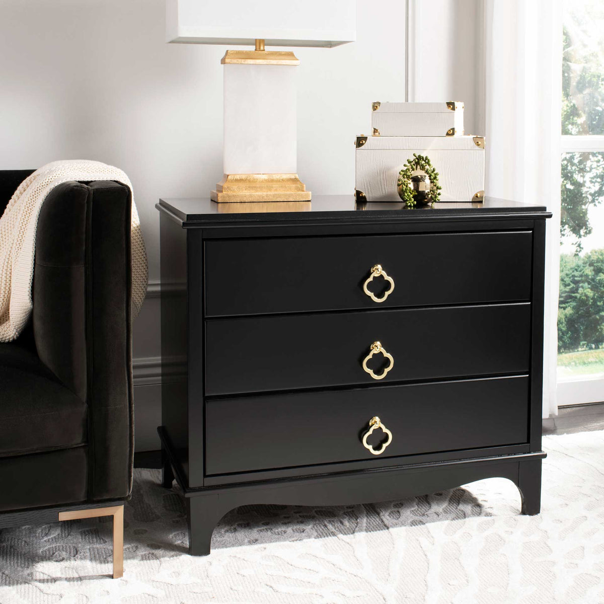Hamden 3 Drawer Contemporary Nightstand Black