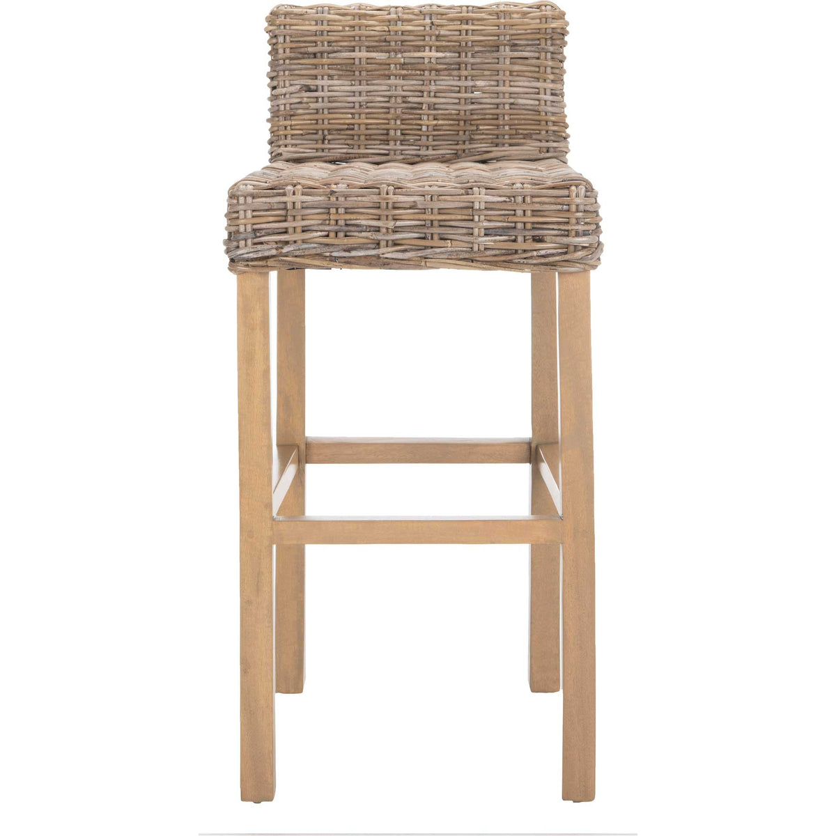 Handwoven rattan adds rich texture to the low back and seat of this light wood bar stool. || FOX6502B || front_studio
