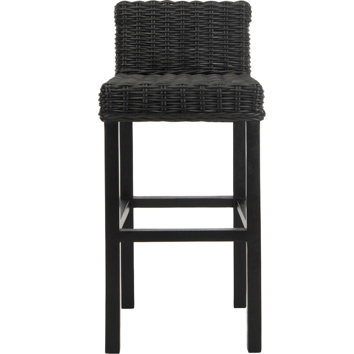 A tightly woven black seat and low back balance the stool's tall legs and sturdy front footrest. || FOX6502C || front_studio