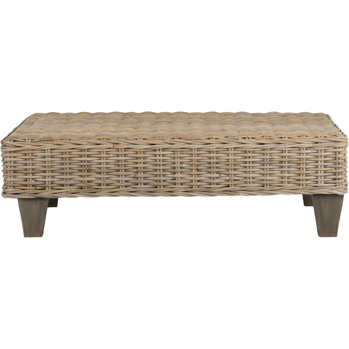 Natural unfinished rattan adds airy woven texture to this low-profile coffee table. || FOX6528A || front_studio