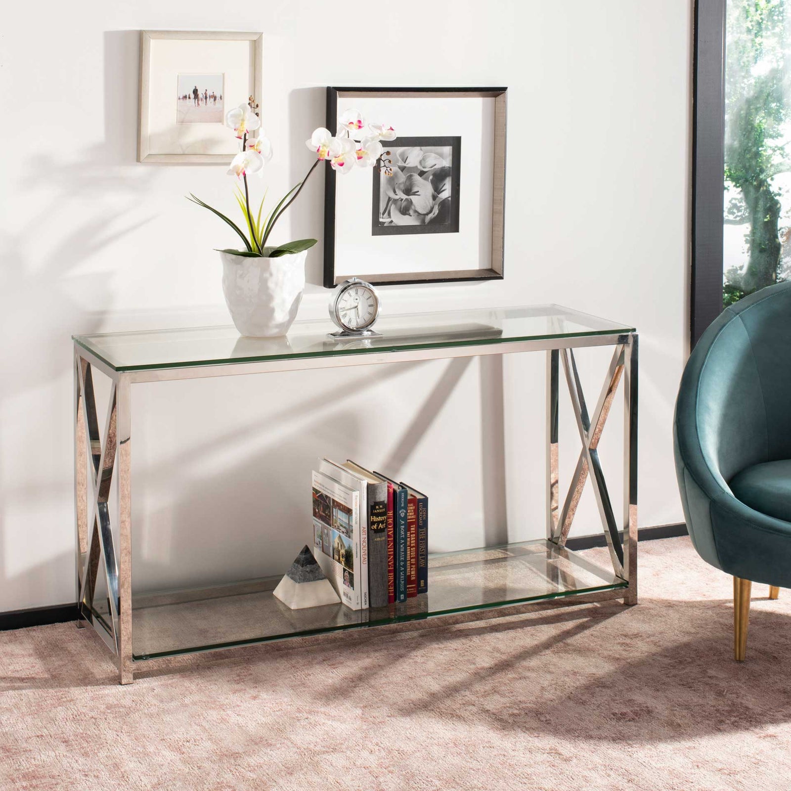 Hanna Chrome Console With Glass Top Chrome