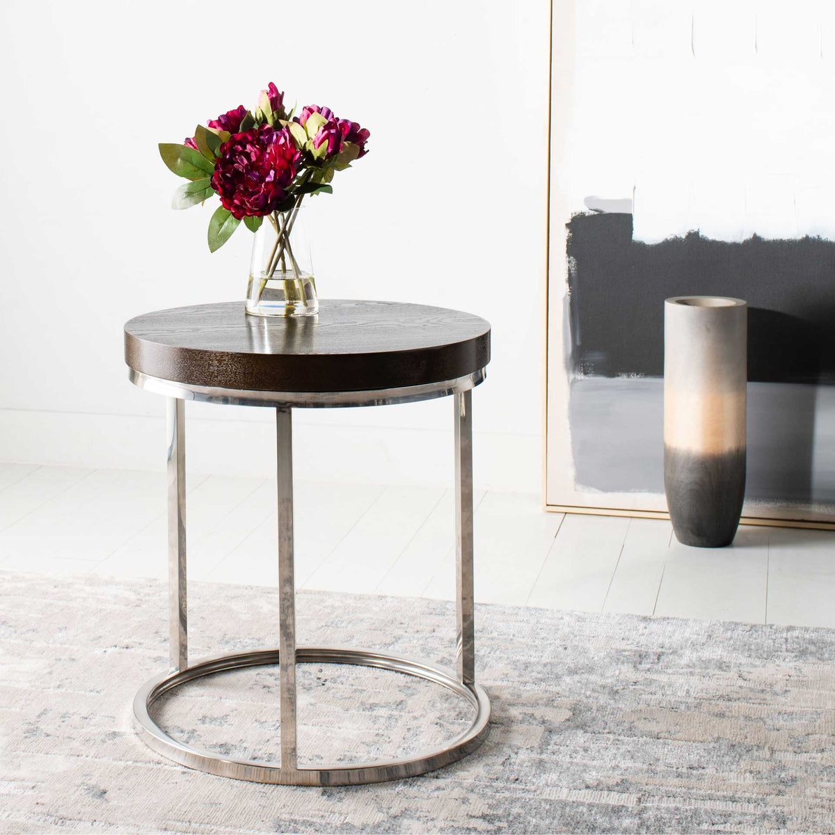 Tullis Black Glass Top Round End Table Black