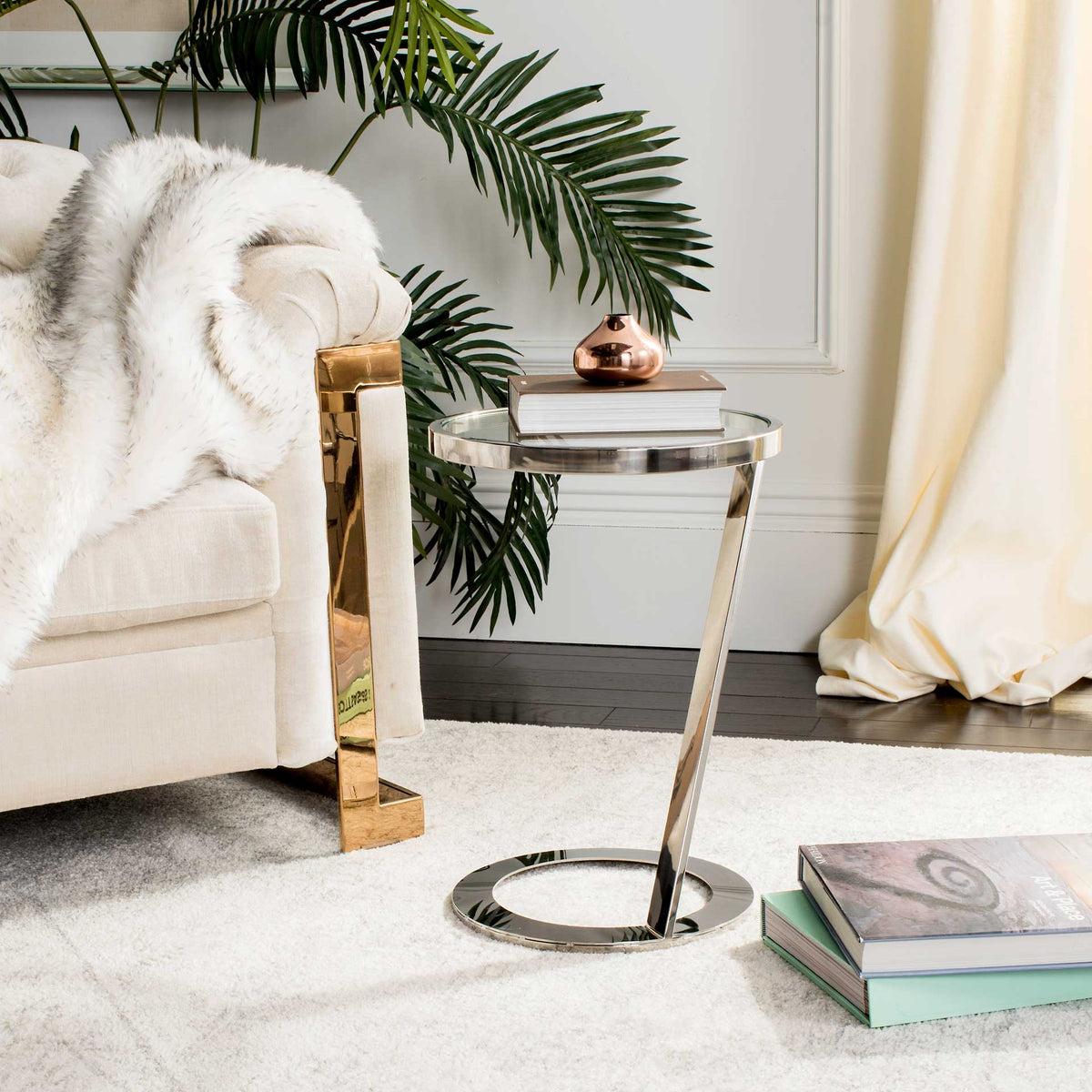 Masha Glass Top End Table Chrome