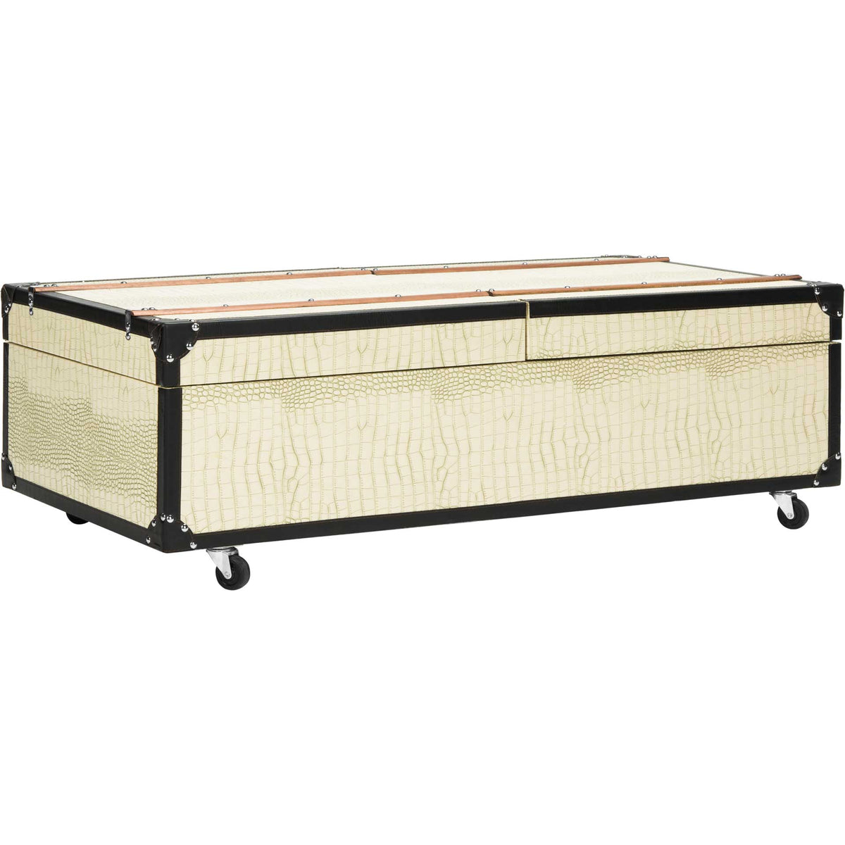 Zoey Coffee Table Storage Trunk With Wine Rack Cream