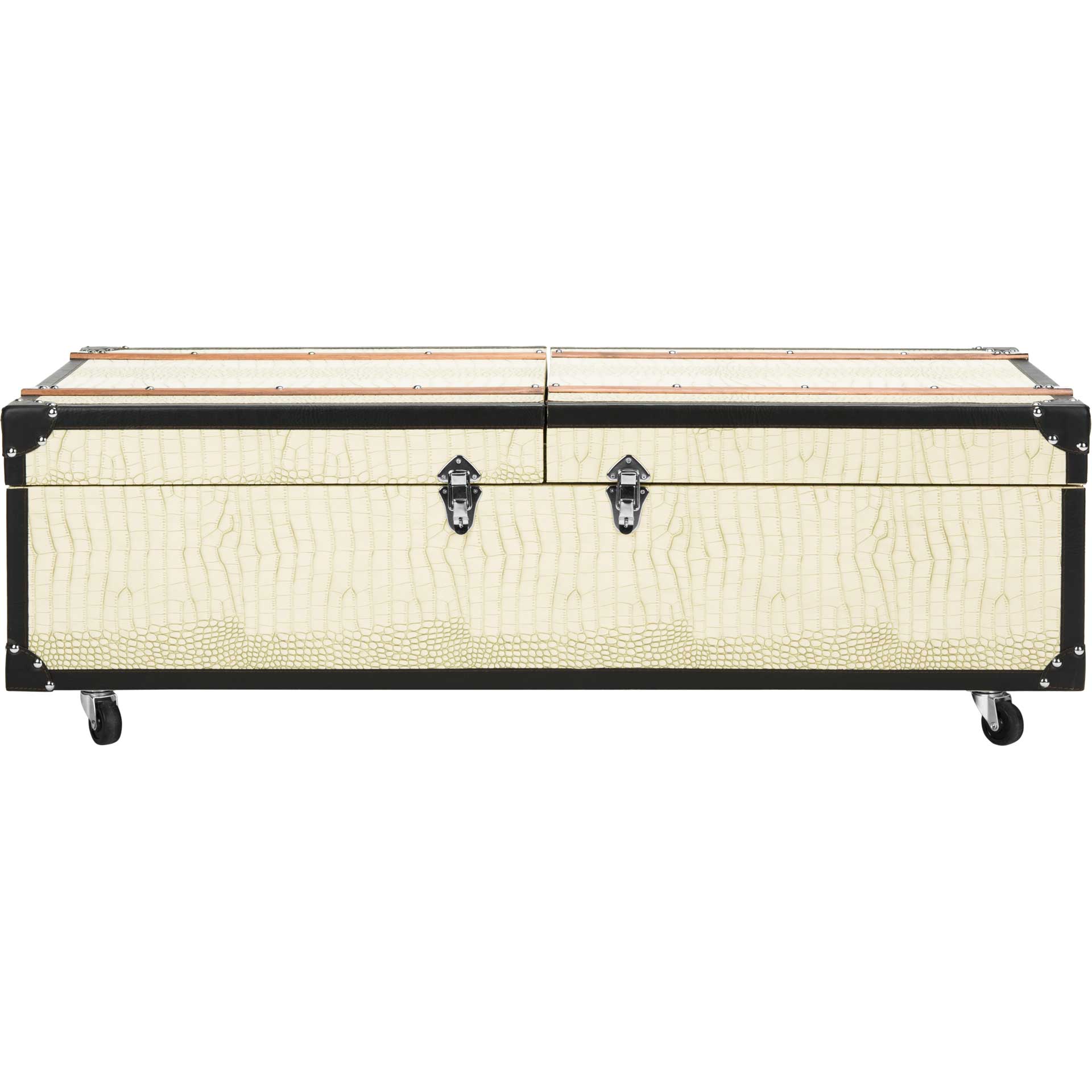 Zoey Coffee Table Storage Trunk With Wine Rack Cream