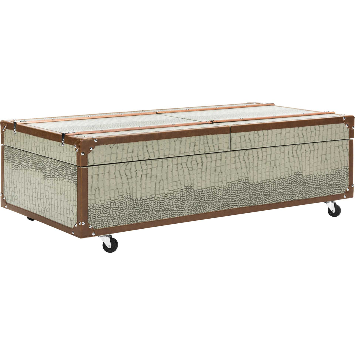 Zoey Coffee Table Storage Trunk With Wine Rack Gray