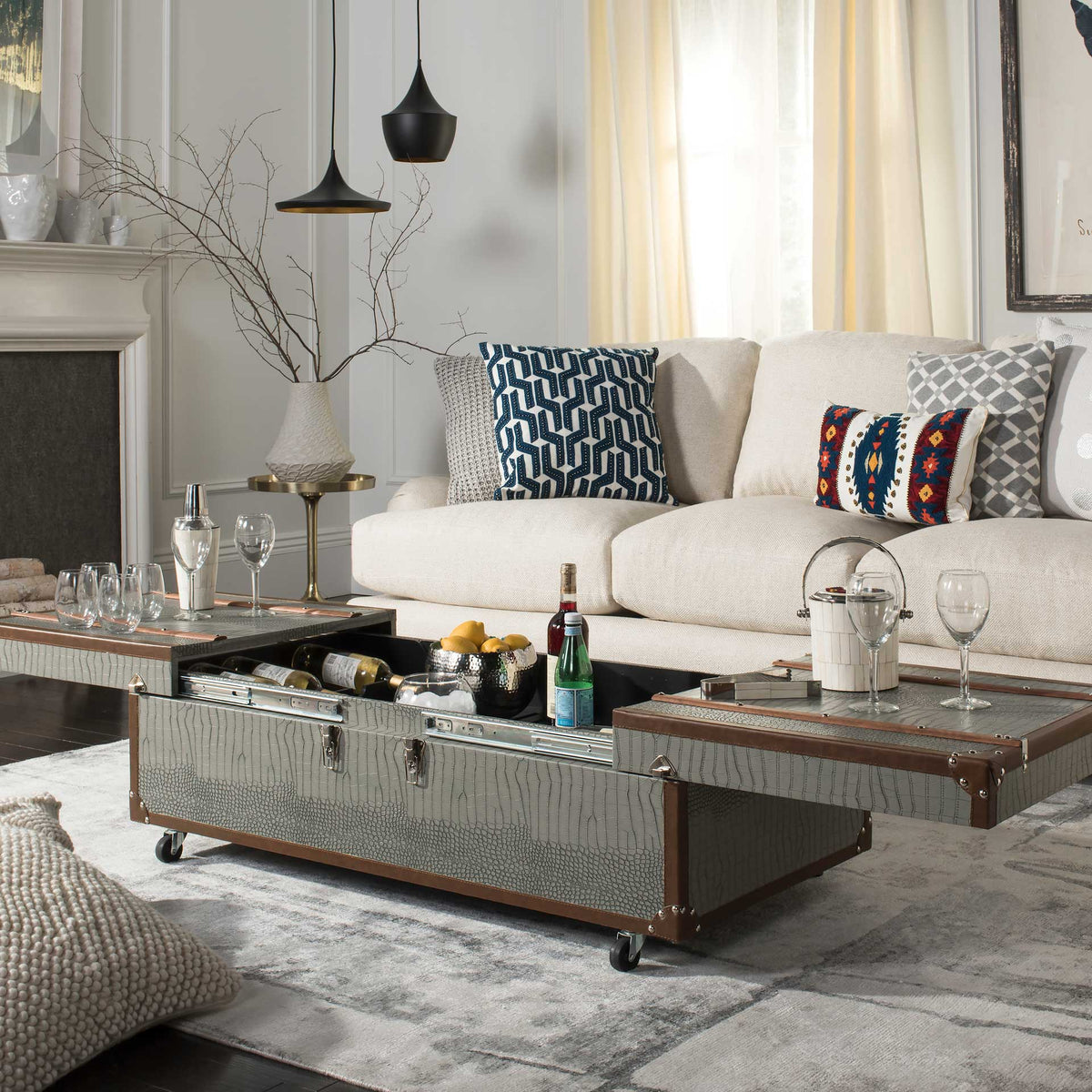 Zoey Coffee Table Storage Trunk With Wine Rack Gray