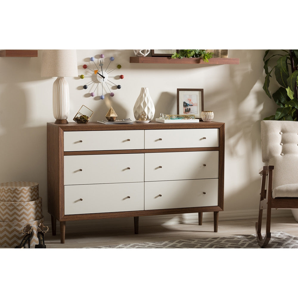 Baxton Studio Harlow Mid-century Modern Scandinavian Style White and Walnut Wood 6-drawer Storage Dresser Baxton Studio Harlow Mid-century Modern Scandinavian Style White and Walnut Wood 6-drawer Storage Dresser