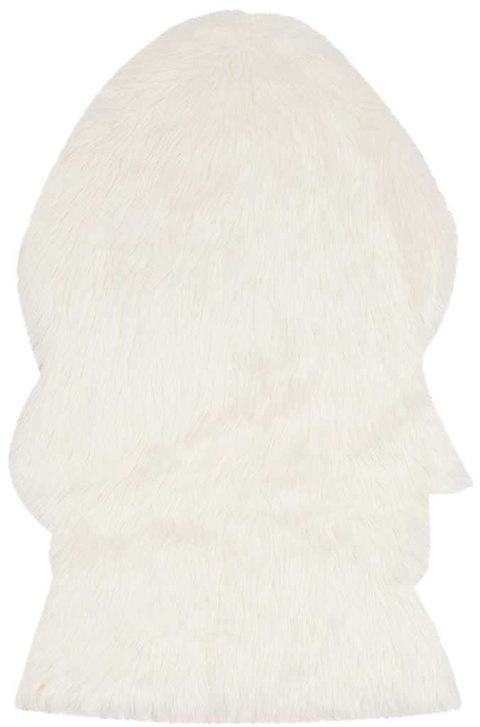 Compact ivory faux-sheepskin rug with rounded contours and a cloudlike shag