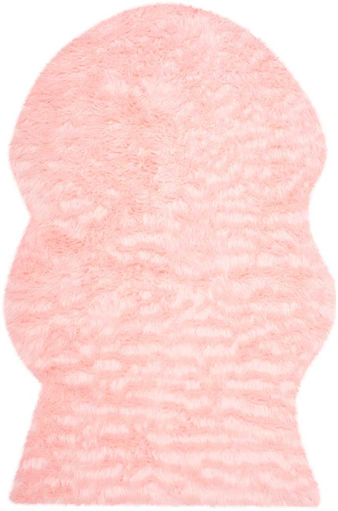 Soft blush shag rug with rounded contours and subtle shifts of pink