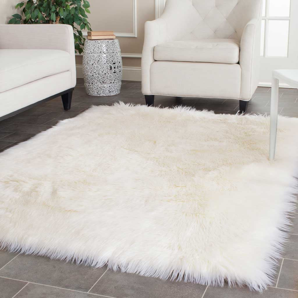 Long ivory shag fibers soften a seating area with a bright, inviting feel