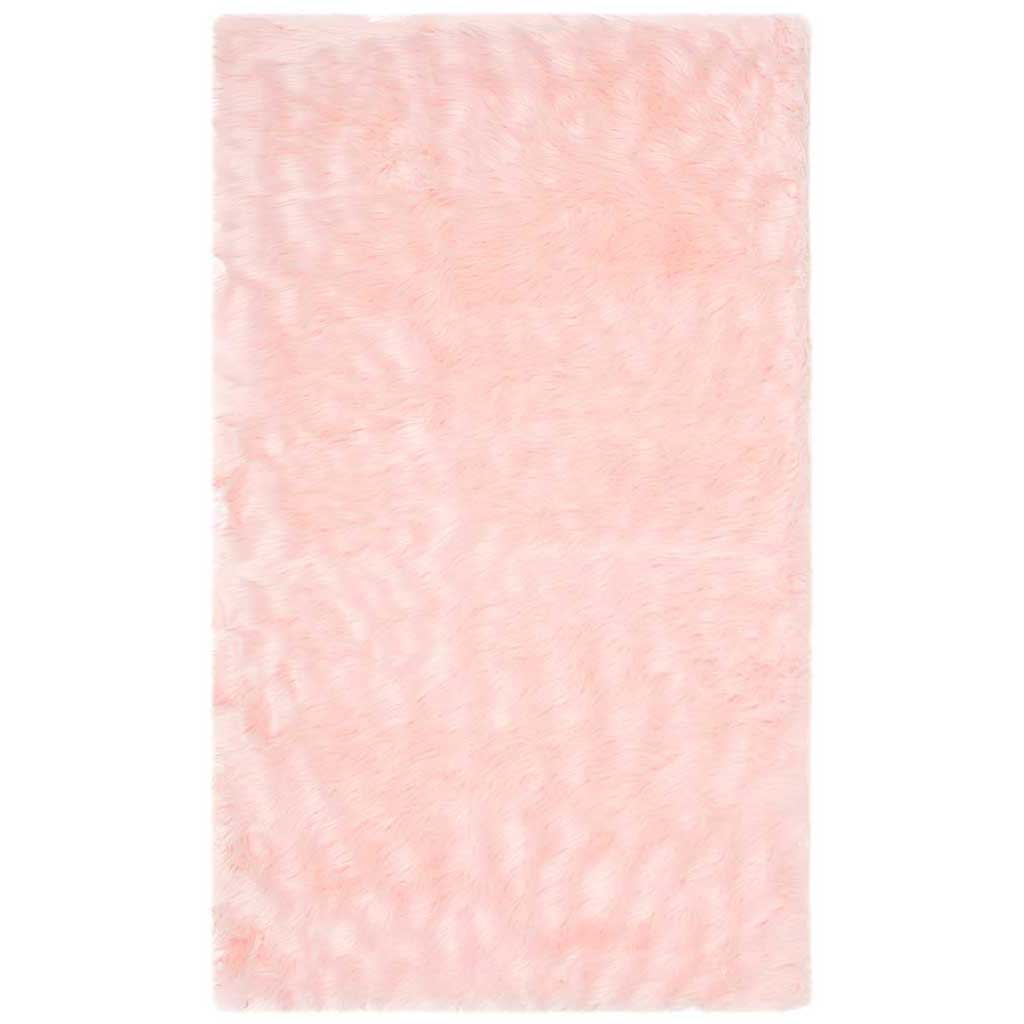 Blush pink rectangular shag rug with soft color variation and fluffy faux-fur texture || FSS235G-3 || top_studio
