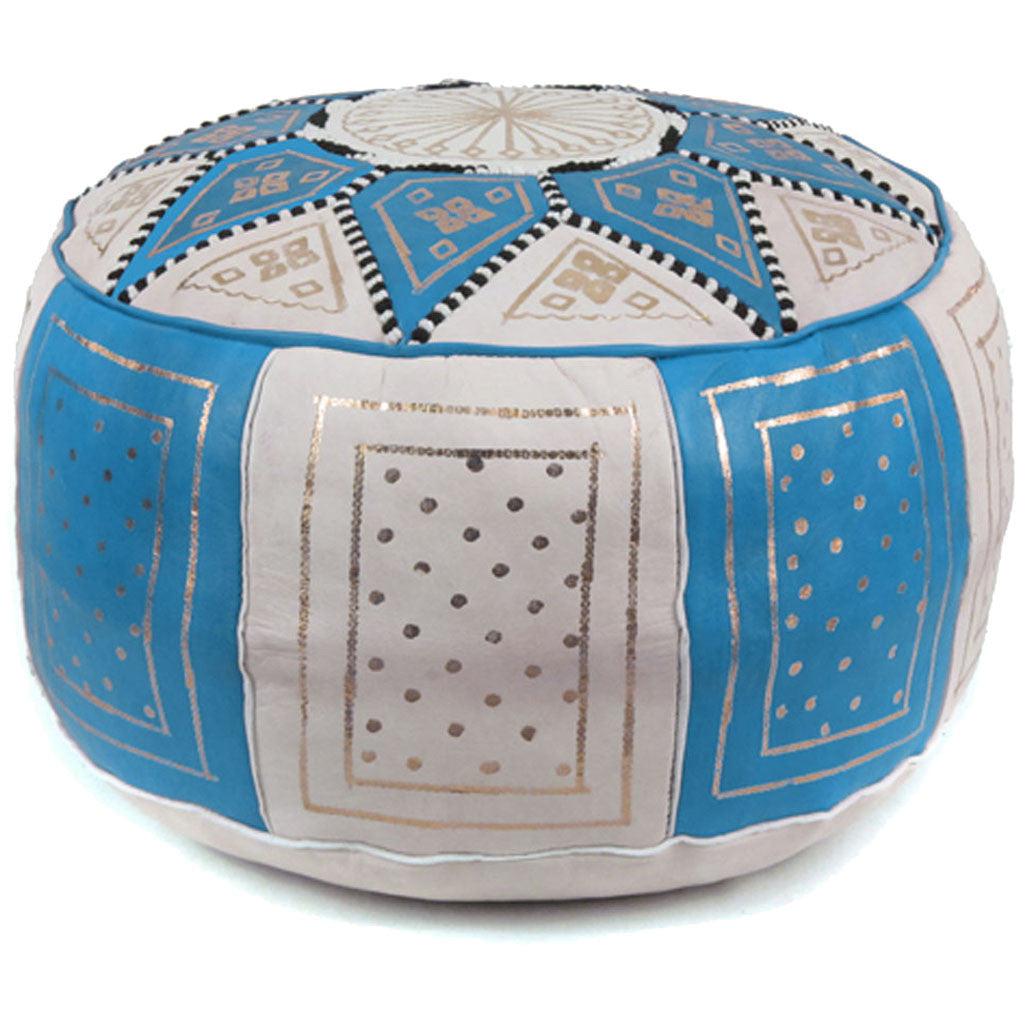 Fez Moroccan Pouf Blue/Beige