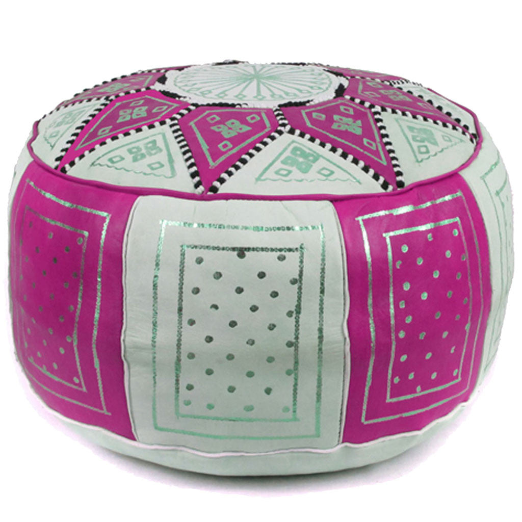 Fez Moroccan Pouf Fuchsia/Beige