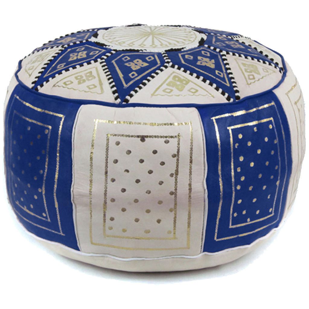 Fez Moroccan Pouf Navy/Beige