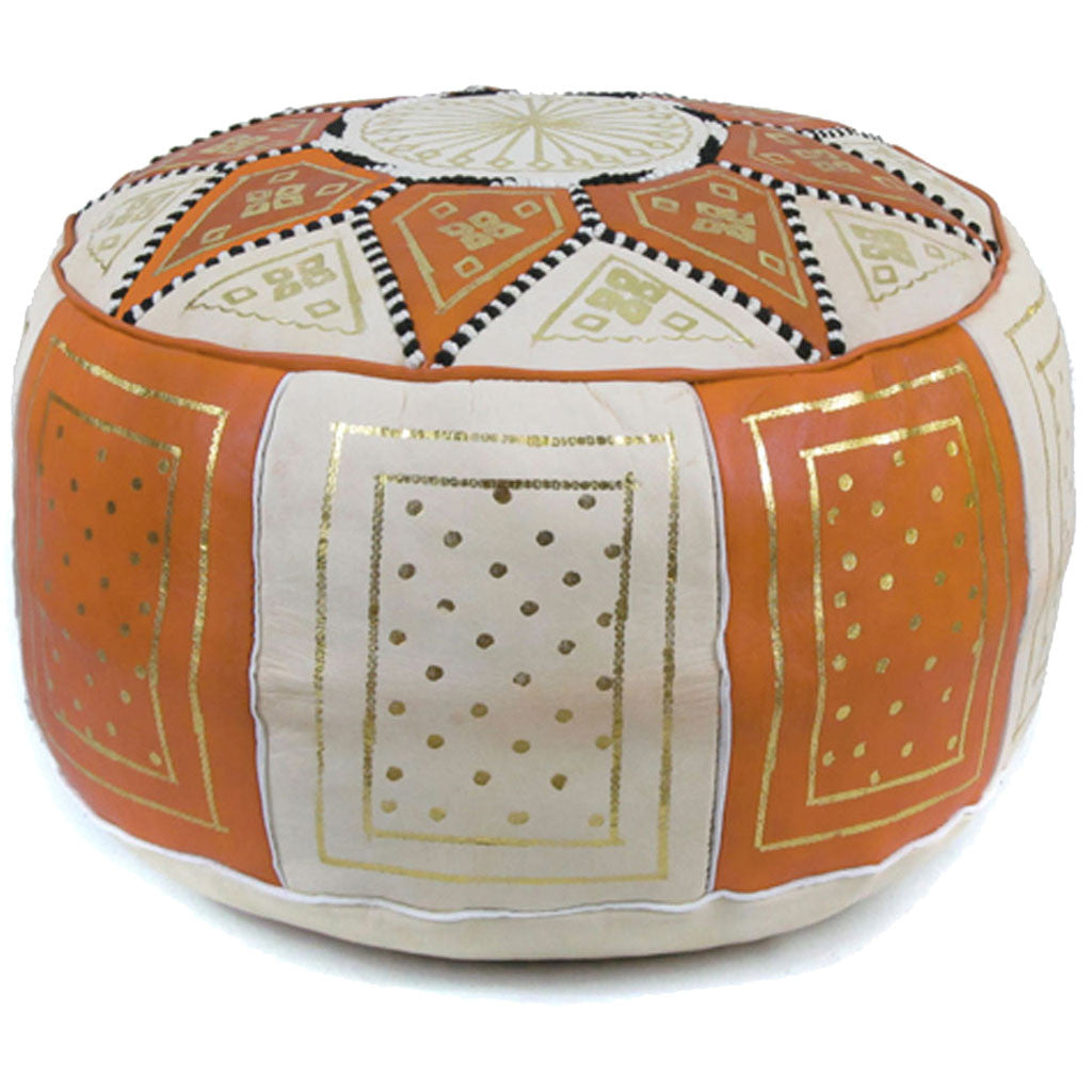 Fez Moroccan Pouf Orange/Beige