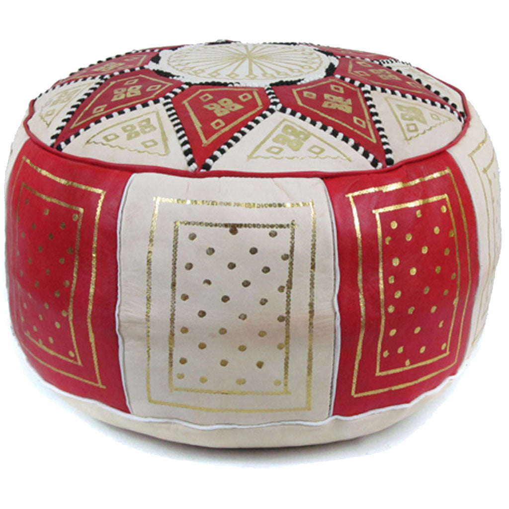 Fez Moroccan Pouf Red/Beige