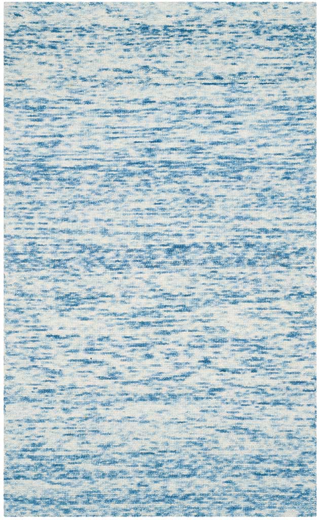 Compact blue wool rug with an ivory ground and delicate, irregular striations