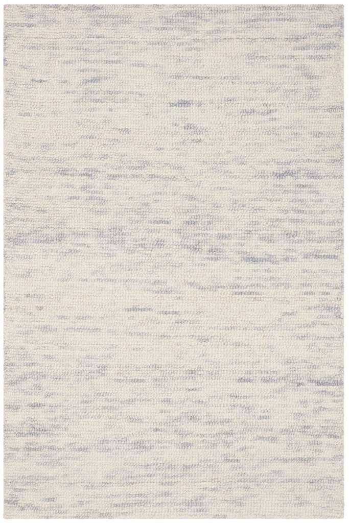 Small silver wool accent rug with airy ivory tones and gently striated texture