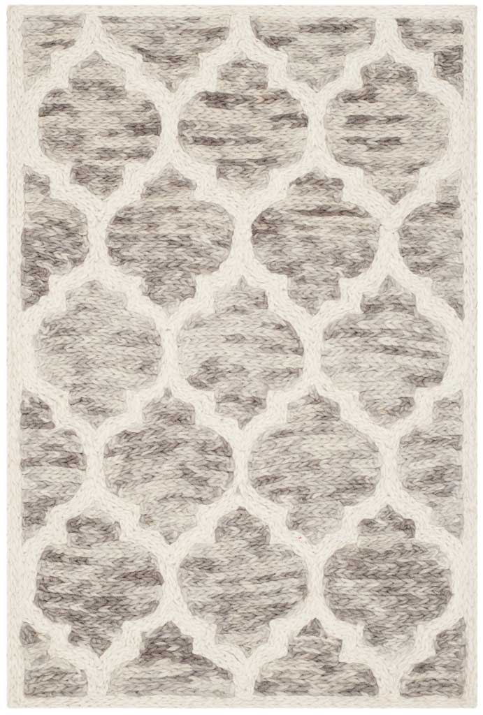 Petite gray and ivory wool rug with oversized, softly marbled geometric motifs
