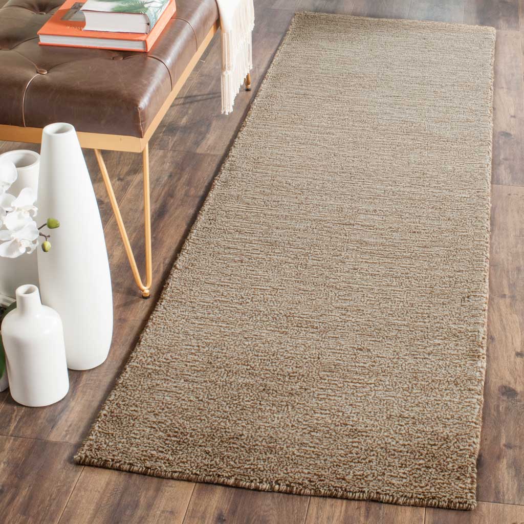 Warm brown runner pairs subtle linear texture with a slim, low-profile edge