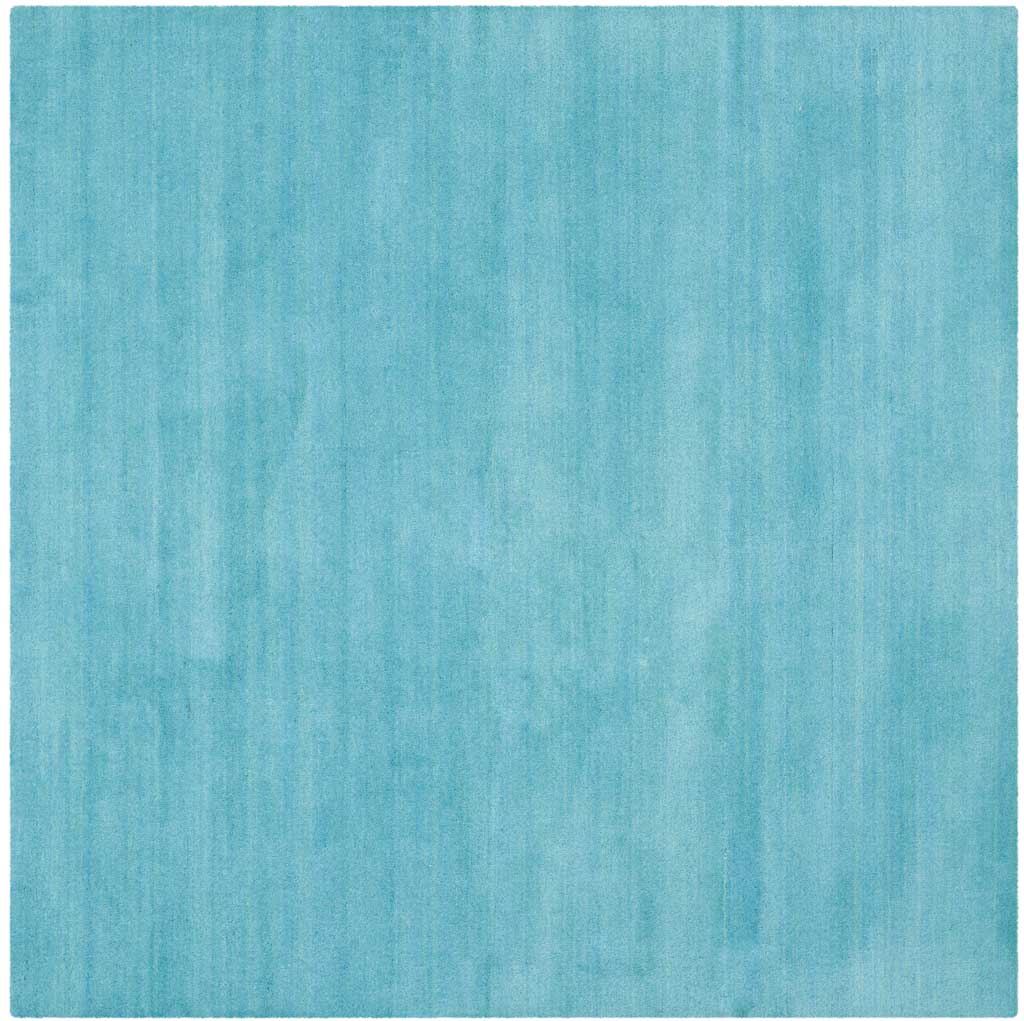 Square turquoise rug with subtle vertical striations and a softly colored surface