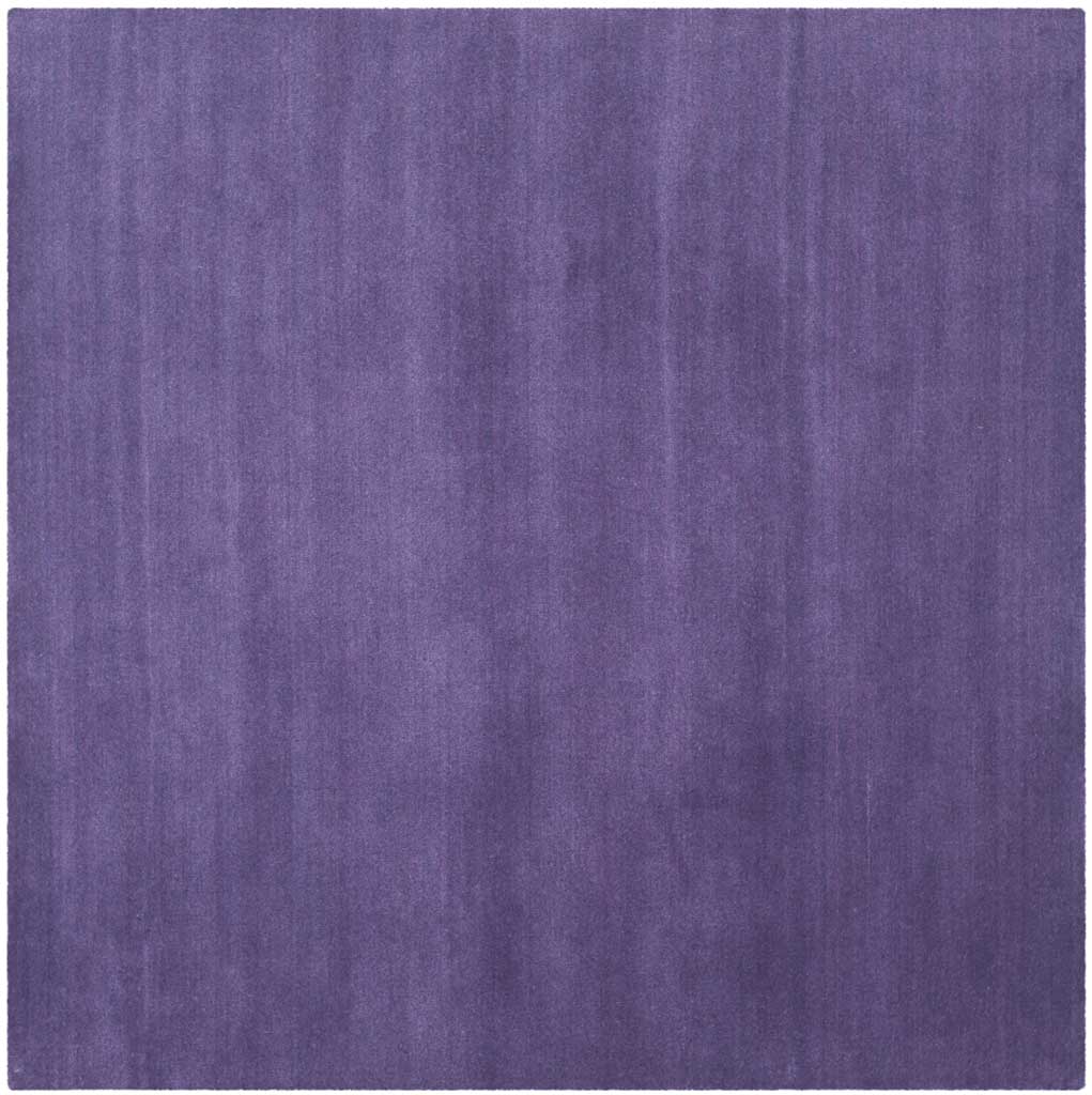 Square purple rug with delicate vertical shading and a plush, subtly varied pile