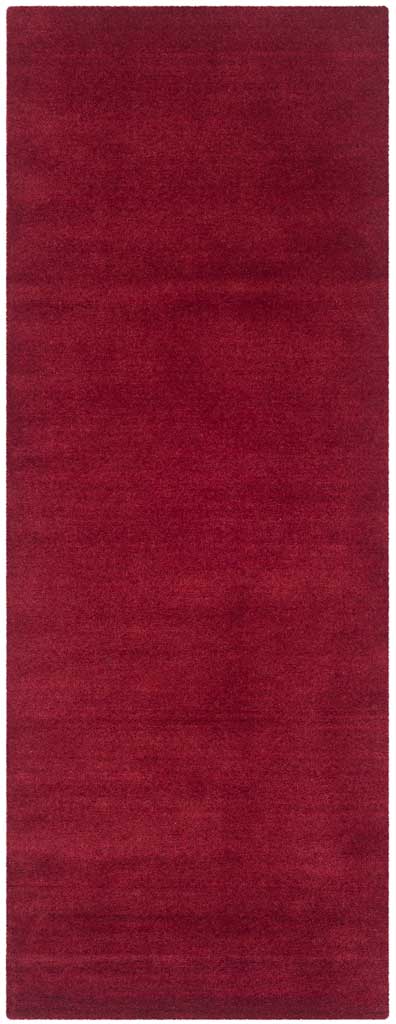 Vibrant red runner rug with a simple design and subtle bands of deeper color.
