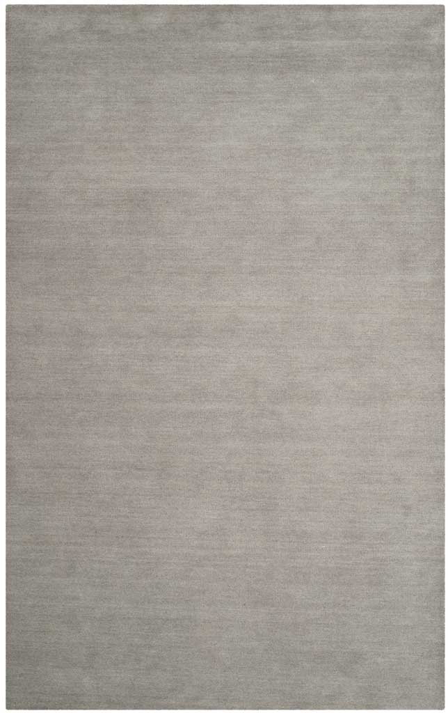 Medium gray area rug with faint horizontal striations across its plush surface