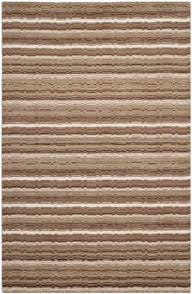 Layered natural and cream stripes bring soft texture to this rectangular wool rug