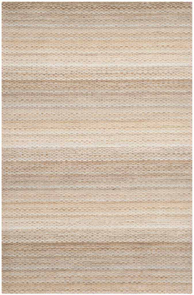 Warm beige wool rug combines woven texture with gently varied horizontal bands