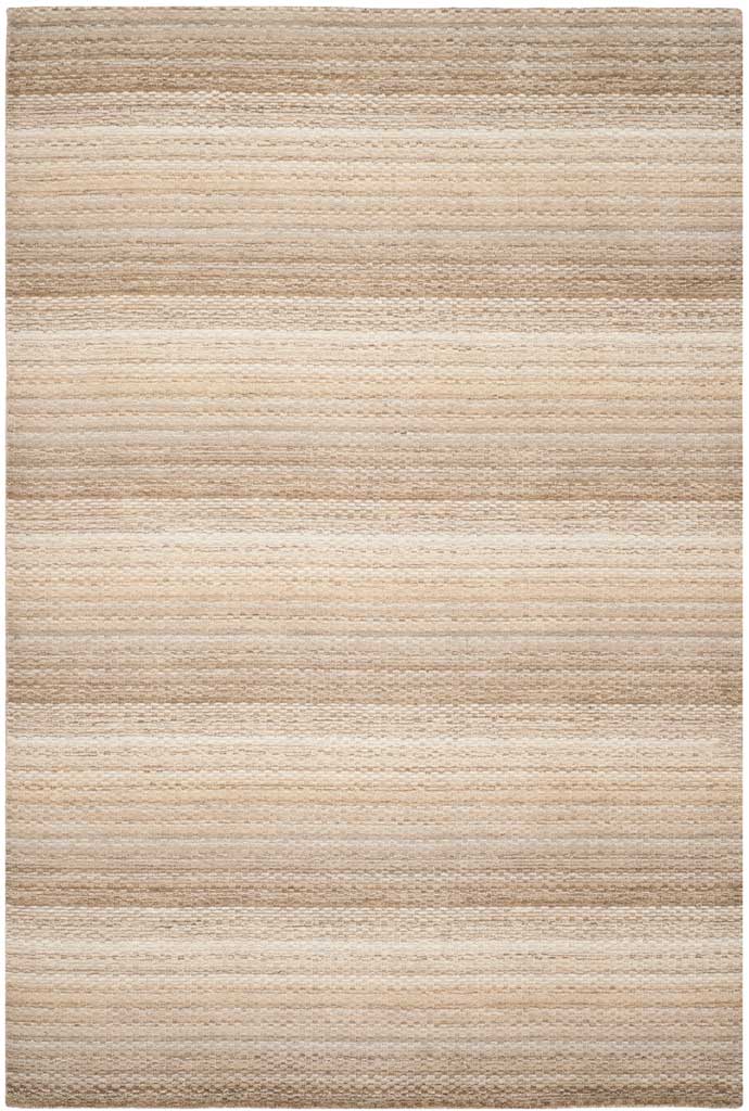 Tonal bands in sand and ivory give this hand-loomed wool rug soft visual depth