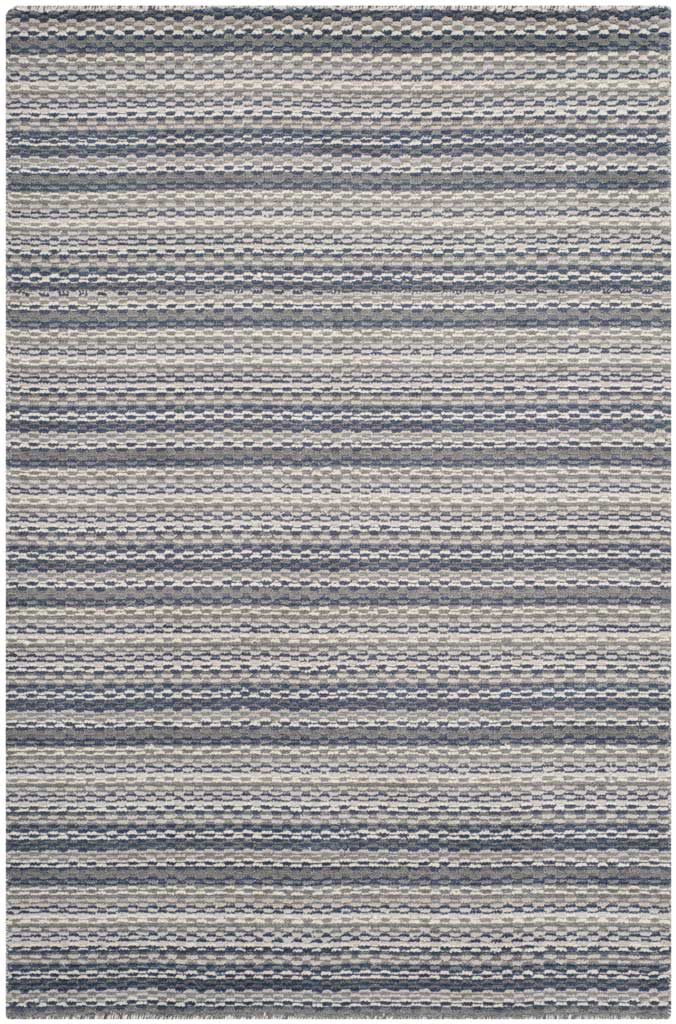 Alternating beige and gray bands create a subtle striped pattern across this rectangular wool rug