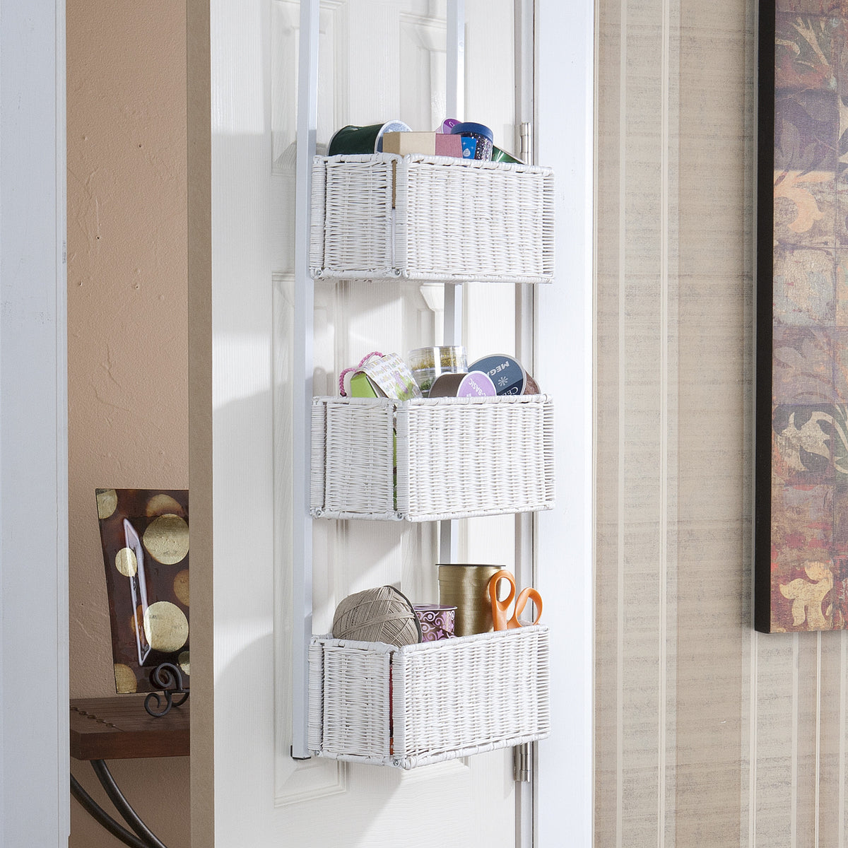 Over-The-Door 3-Tier Basket Storage White