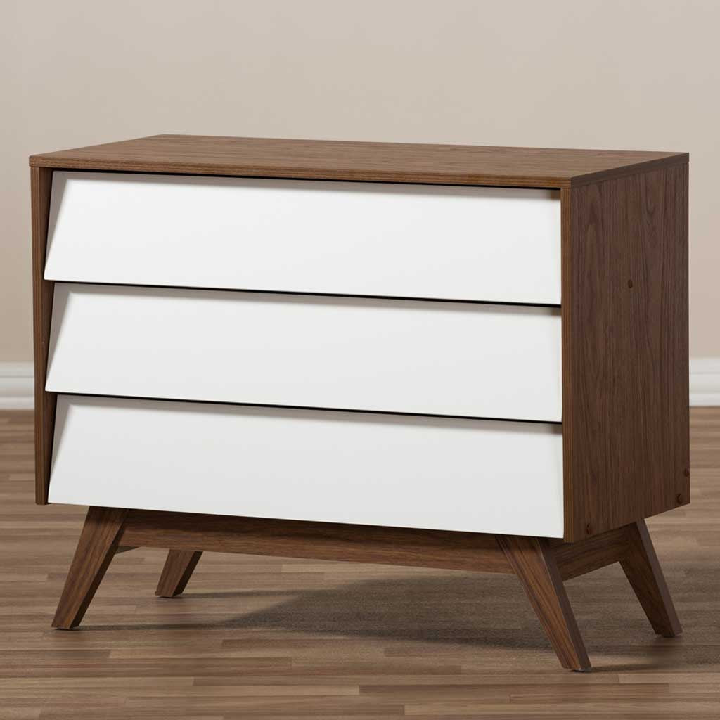 Hilson 3-Drawer Chest White/Walnut