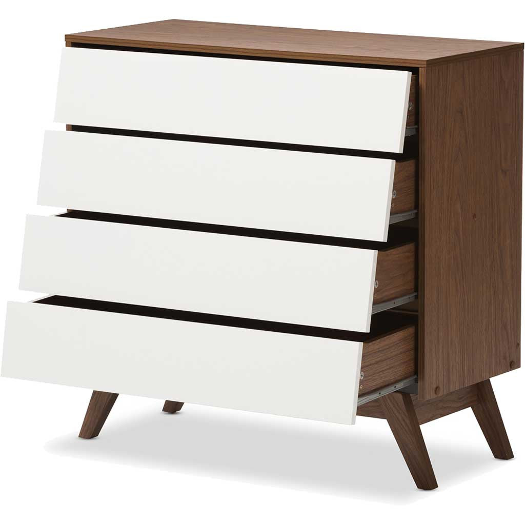 Hilson 4-Drawer Dresser White/Walnut