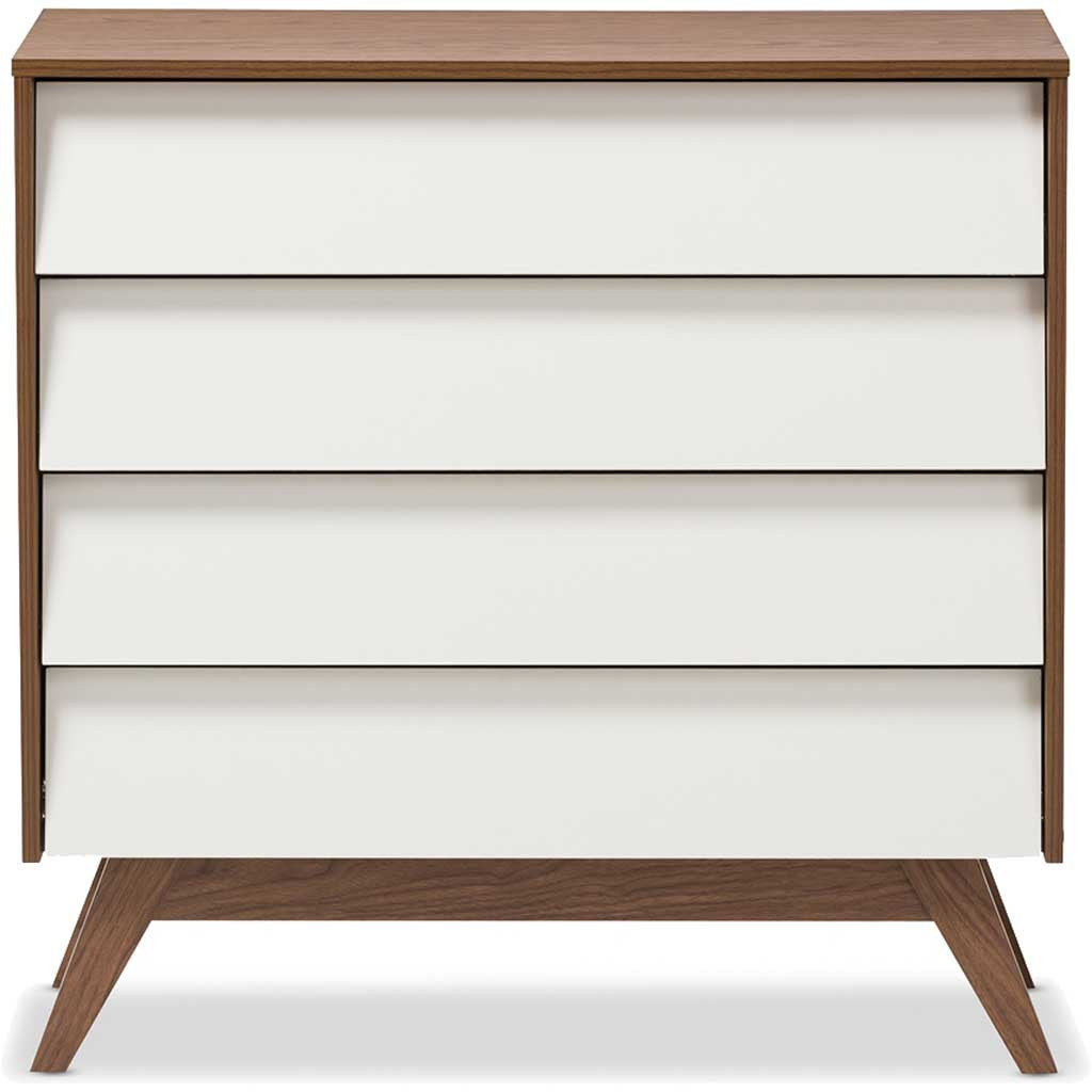 Hilson 4-Drawer Dresser White/Walnut