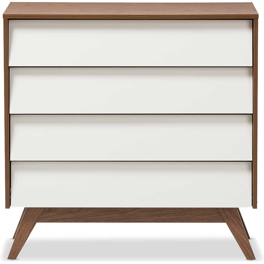 Hilson 4-Drawer Dresser White/Walnut