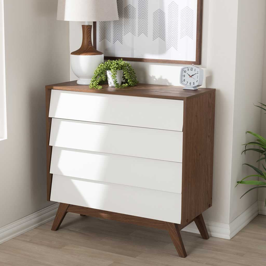 Hilson 4-Drawer Dresser White/Walnut