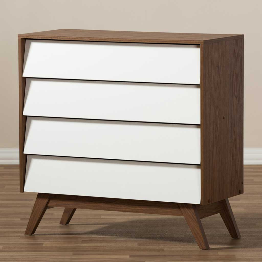 Hilson 4-Drawer Dresser White/Walnut