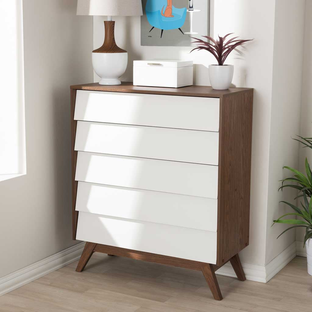 Hilson 5-Drawer Dresser White/Walnut - Froy.com Hilson 5-Drawer Dresser White/Walnut - Froy.com