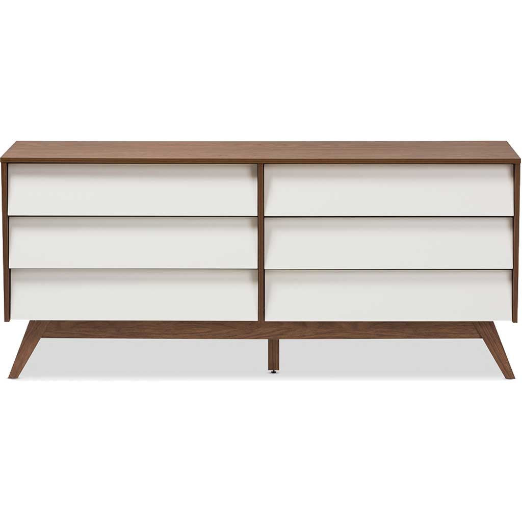 Baxton Studio Hildon Mid-Century Modern White and Walnut Wood 6-Drawer Storage Dresser Baxton Studio Hildon Mid-Century Modern White and Walnut Wood 6-Drawer Storage Dresser
