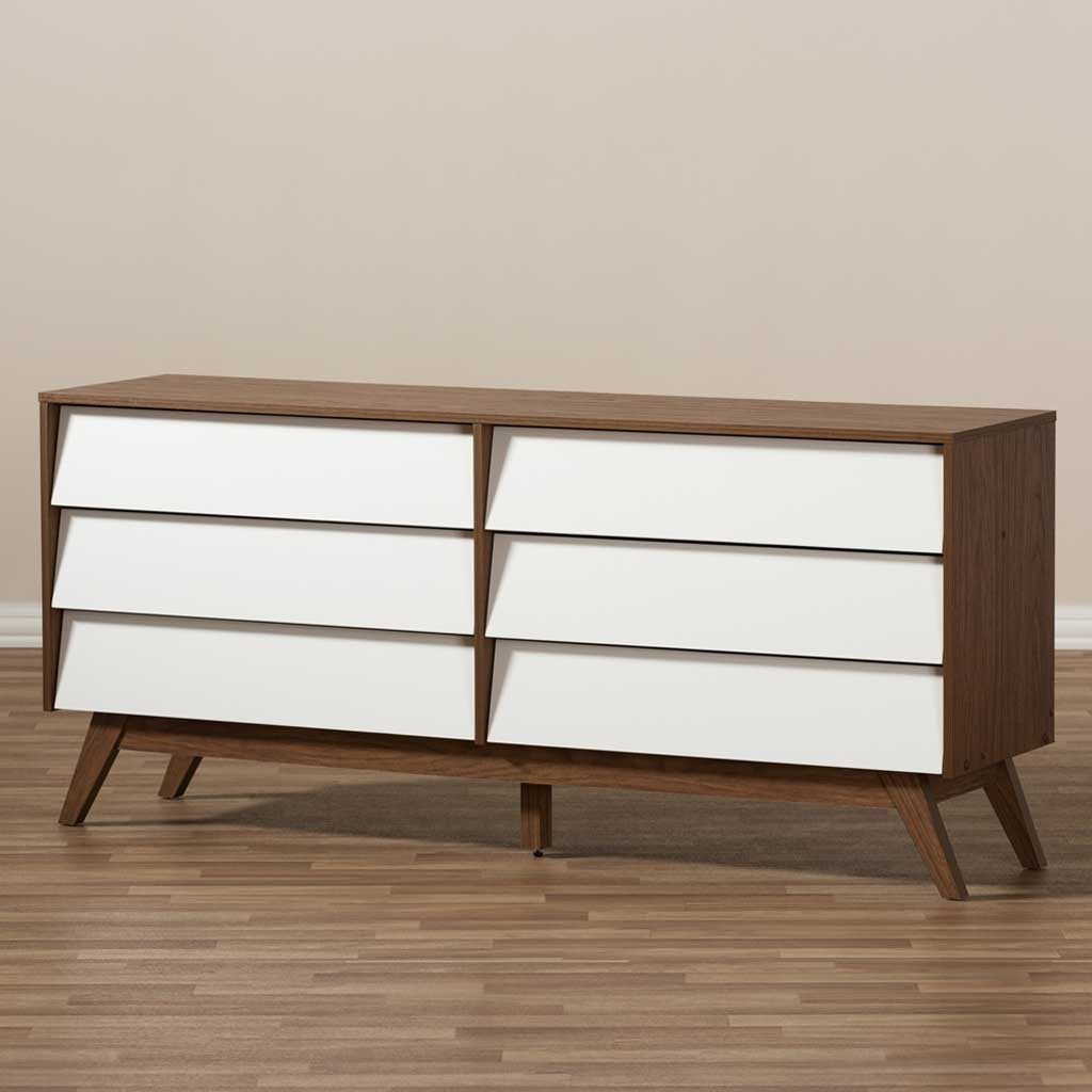 Hilson 6-Drawer Dresser White/Walnut