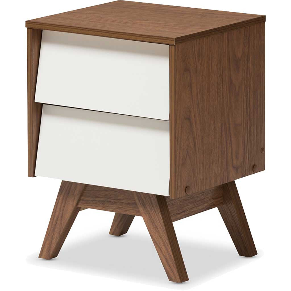 Hilson Storage Nightstand White/Walnut