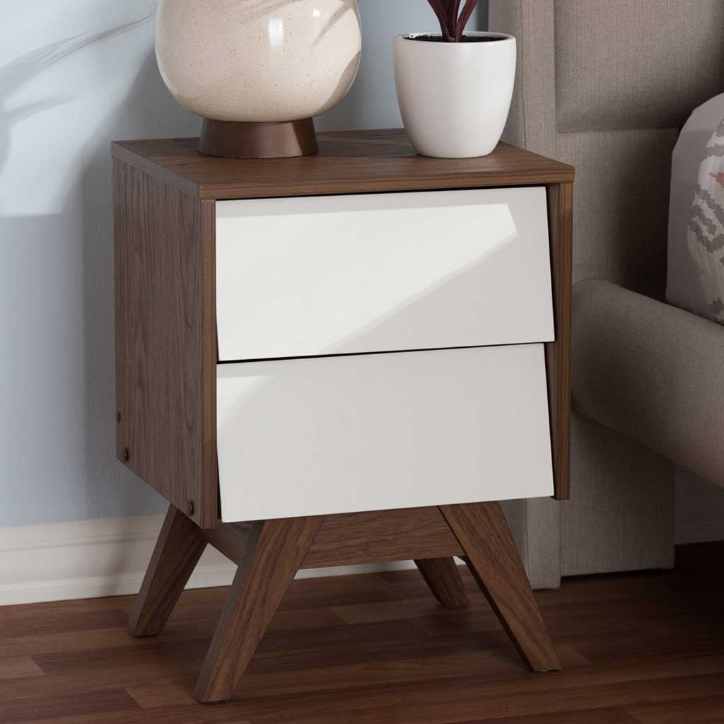 Hilson Storage Nightstand White/Walnut
