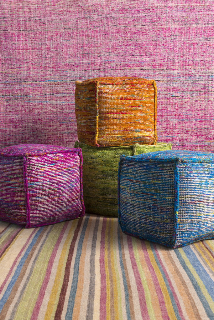 Bazaar Striped Purple Cube Pouf