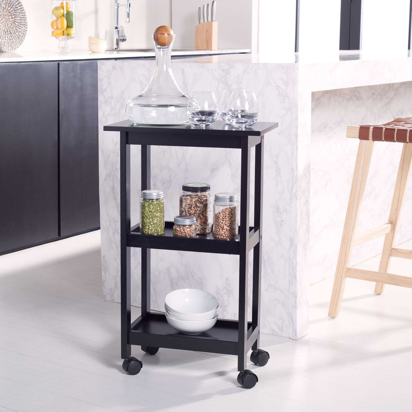 Bentlee 2 Shelf Kitchen Cart Black
