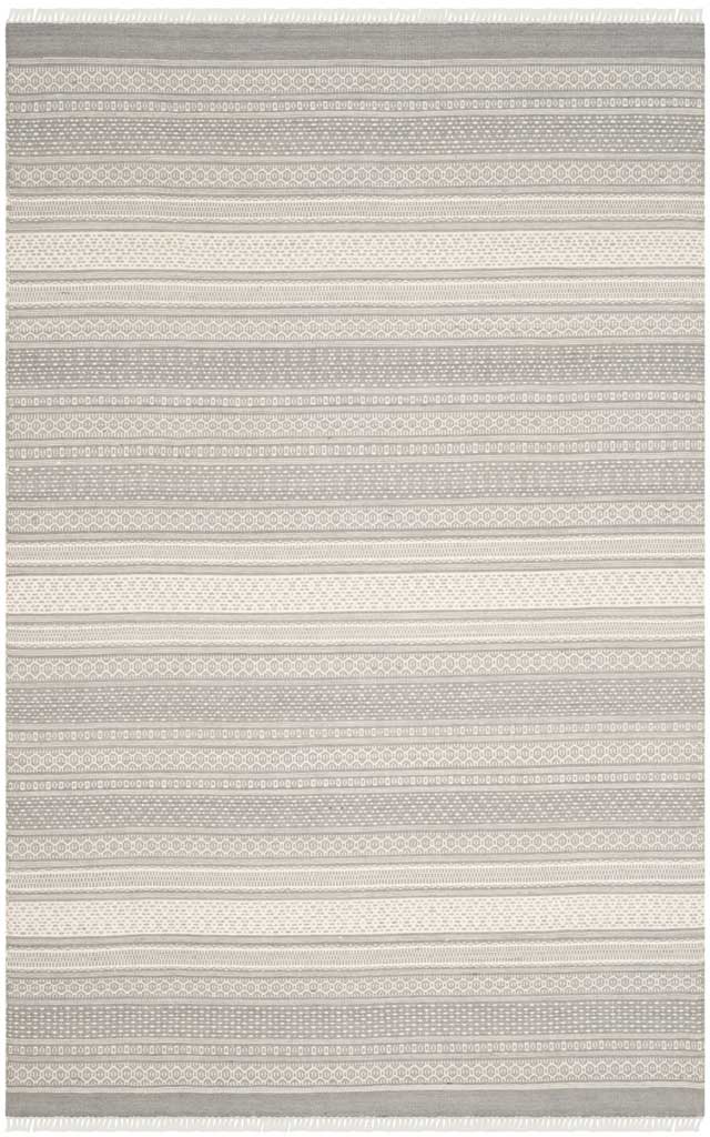 Soft gray and ivory bands bring understated pattern to this handwoven wool and cotton rug.